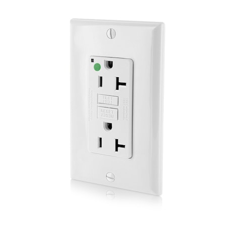 Leviton GFCI Receptacle, 20A, 125Vac, 5-20R, White GFNT2-HGW